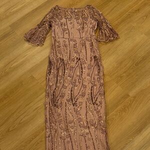 Adrianna Papell Long Sleeve Beaded Gown